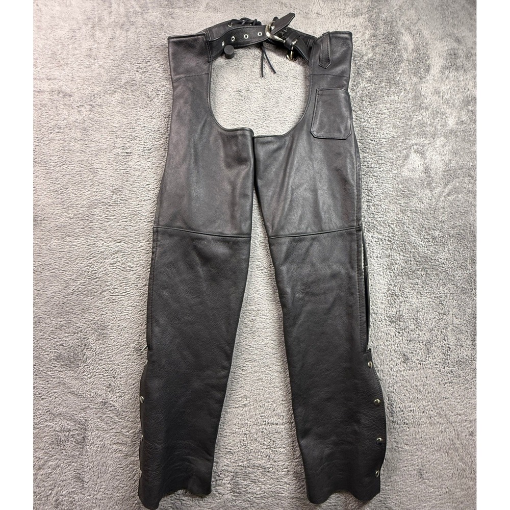 Men's Black Leather Motorcycle Chaps - Unbranded